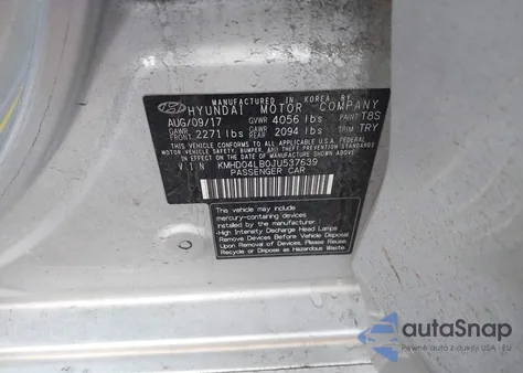 2018 Hyundai Elantra Sport z USA, uszkodzony, nr VIN KMHD04LB0JU537639